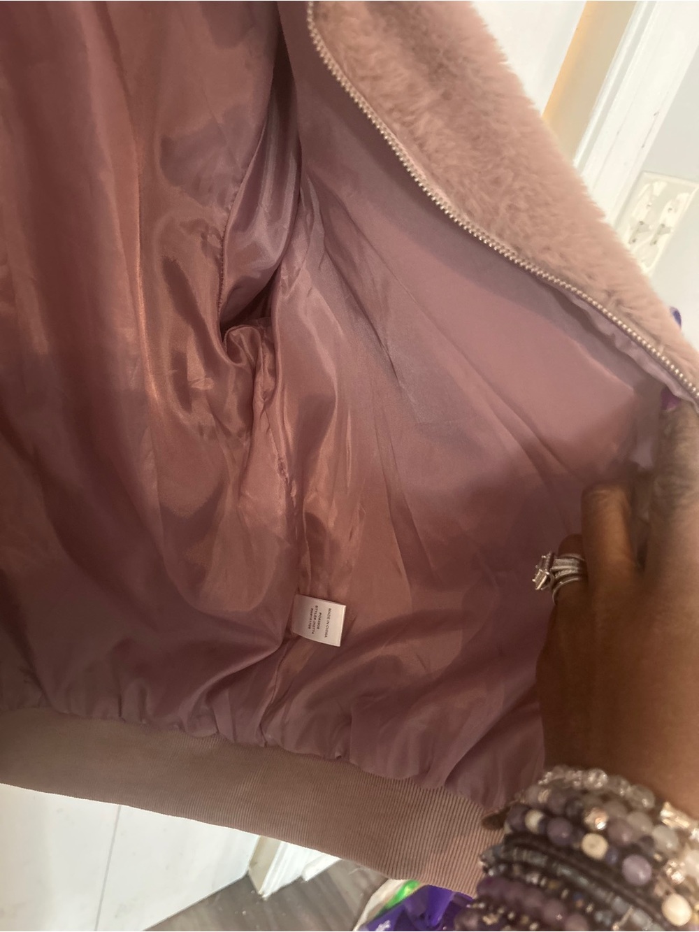 eesome Faux Fur Zip Jacket in Mauve Brown - Picture 10 of 11